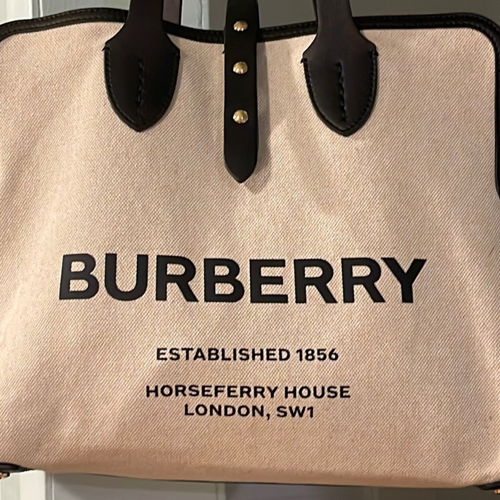 Burberry Cotton Canvas calfskin medium soft belted Tote Bag Natural